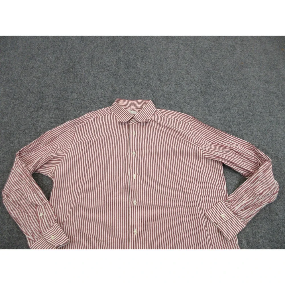 Ermenegildo Zegna Dress Shirt Mens 18 46 Red Stripe Regular Fit Cotton LS